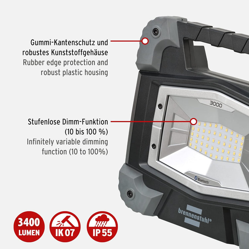 Brennenstuhl Bluetooth LED Baustrahler TORAN 3050 MB (30W, 3400lm, 5000K, IP55, LED Arbeitsstrahler