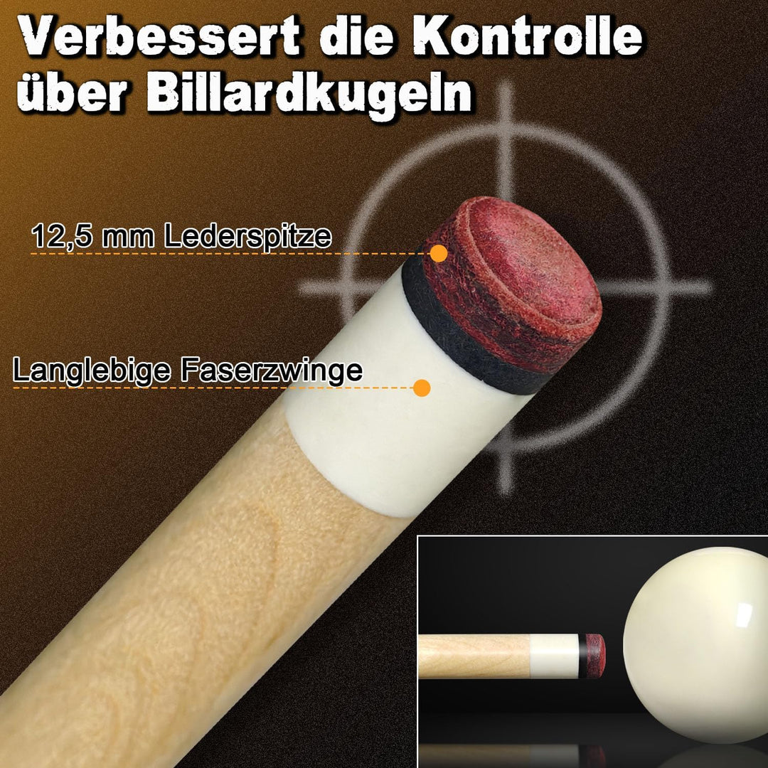 Pool Cue Stick Billard Queue,58“ Pool-Billardqueue BillardStock 12,5 mm Lederspitze Cue Sticks for P