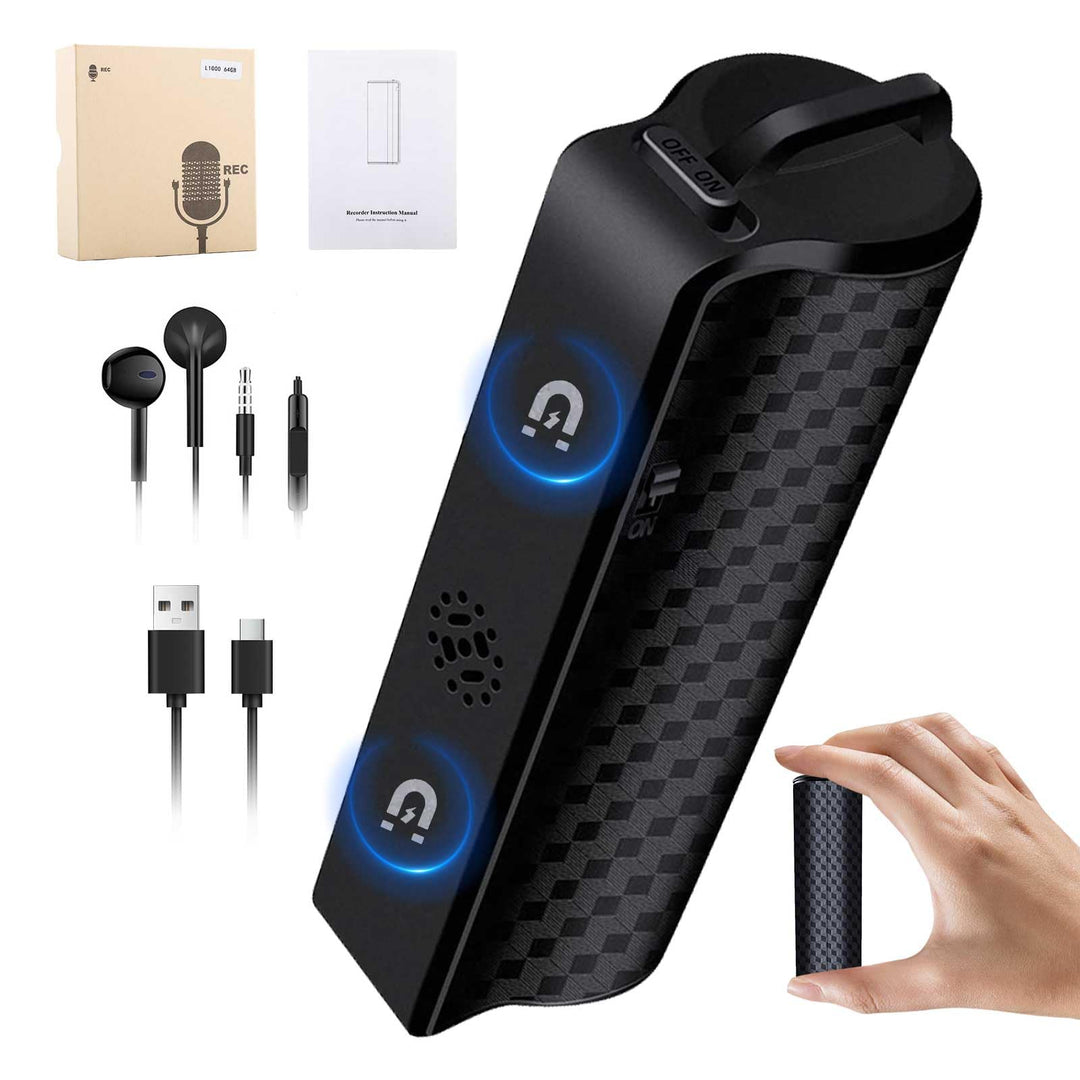 64GB Sprachrekorder mit Magnet, 25 Tage Daueraufnahme, Wiederaufladbar Über USB, Sprachaktivierung,