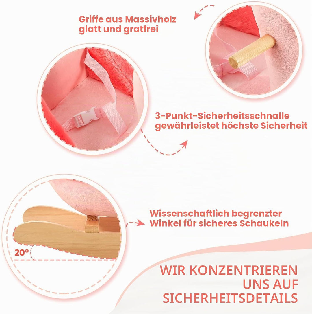 FUNLIO Flamingo Baby Schaukelpferd für Kleinkinder von 6 Monaten bis 3 Jahren, süsser und graziler r