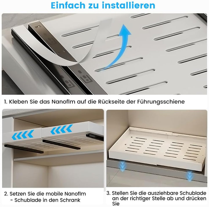 Teleskopschublade, Ausziehbare Schublade Küche, Küchenschrank Organizer, Weiss, 31-52 cm B x 43 cm T