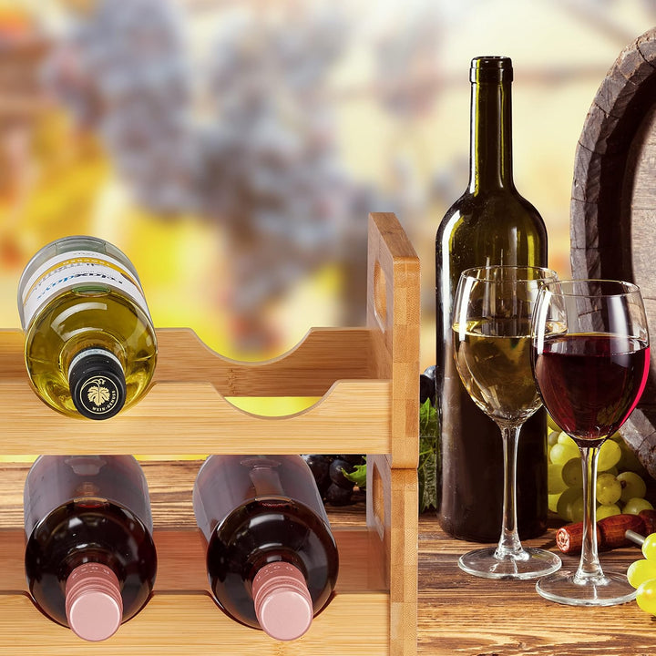 Relaxdays Weinregal, platzsparende Weinablage für 8 Flaschen, quer, Flaschenregal aus Bambus, HBT 24