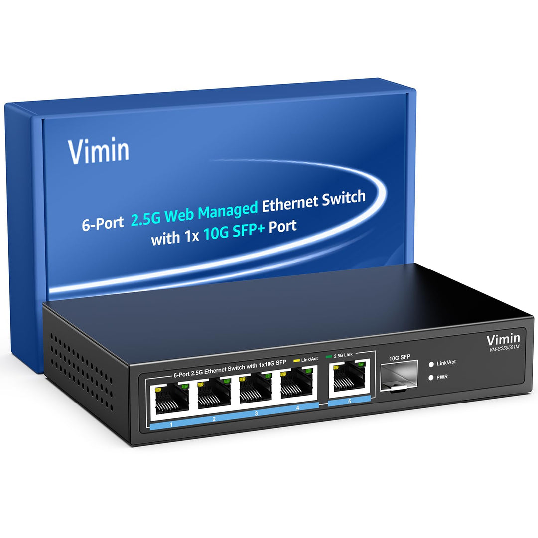 VIMIN 5-Port 2.5G Base-T Smart Web Ethernet Switch Managed mit 10Gbps SFP-Port, Kompatibel mit 100/1