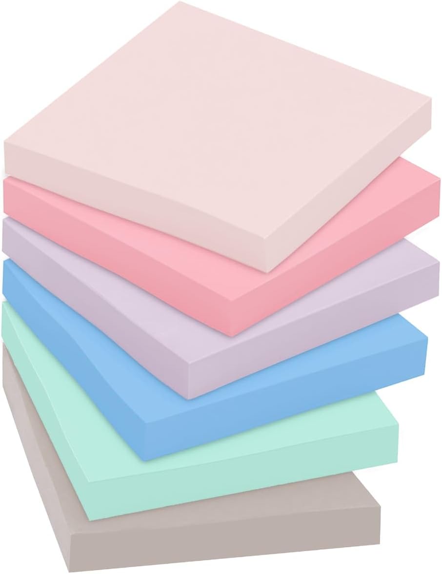 Post-it Super Sticky Recycled Notes, 5 Pastellfarben, Sticks and Resticks, 7,6 x 7,6 cm Wanderlust,