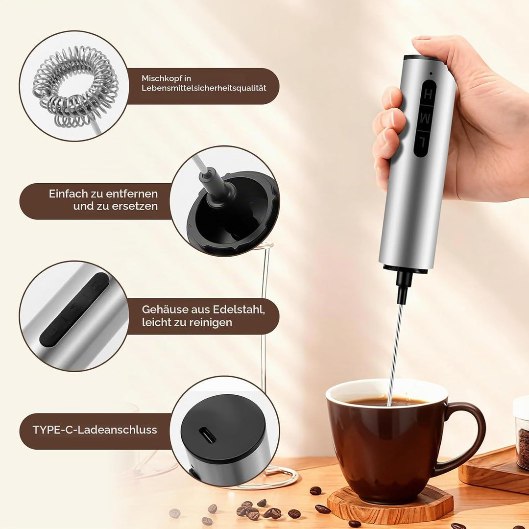 Elektrische Milchaufschäumer,USB Milchaufschäumer Elektrisch,Mixer aus Edelstahl für Geschenkschaumb