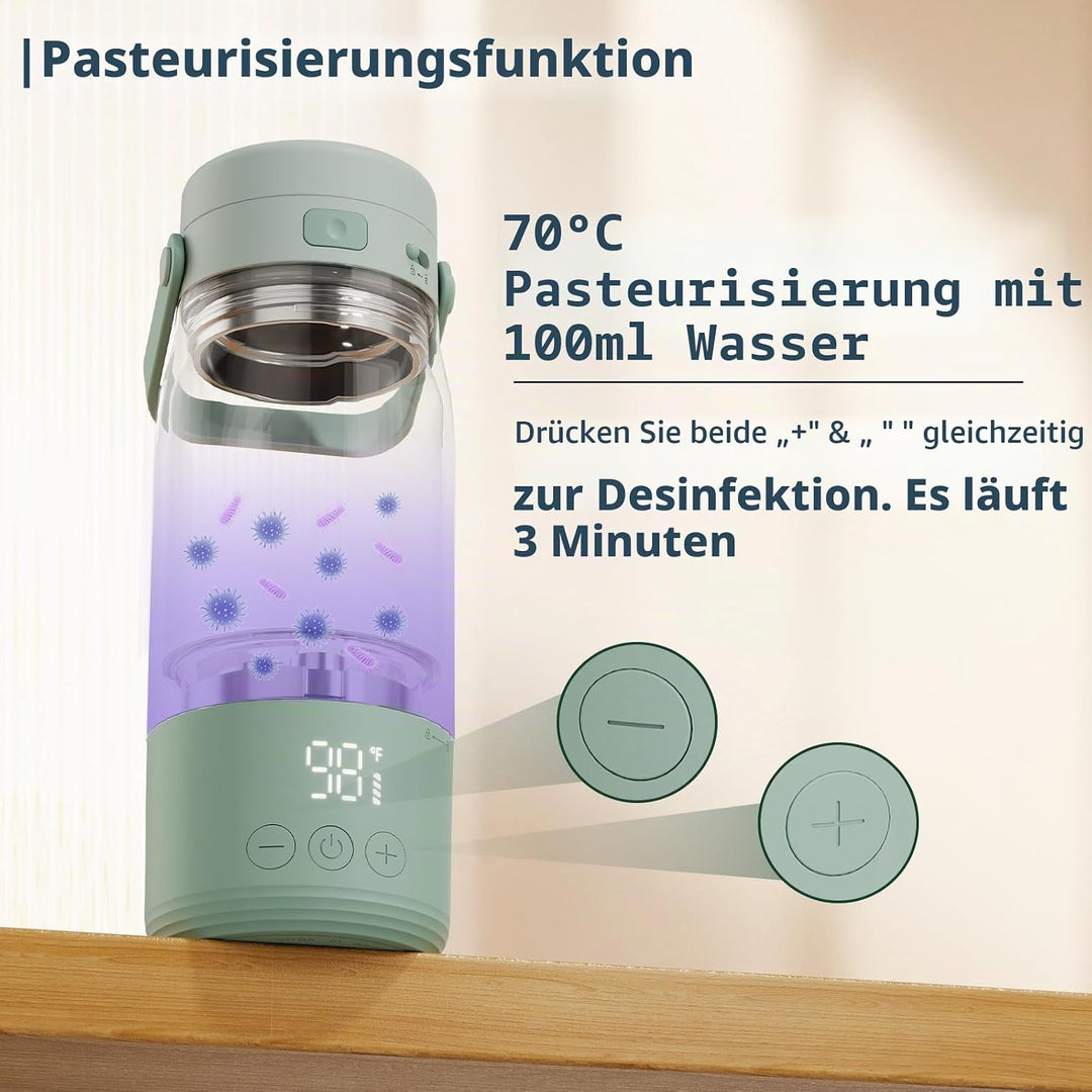 Baby Flaschenwärmer Unterwegs, Mobiler Milcherwärmer Mit Akku, 500ml, LED-Anzeige, 1°c Präzise Kontr