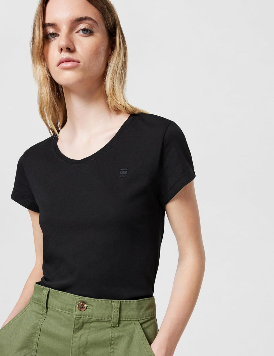 G-Star Damen Eyben Slim V-Neck Top 2.0 XS Schwarz (Dk Black D24533-4107-6484), XS Schwarz (Dk Black