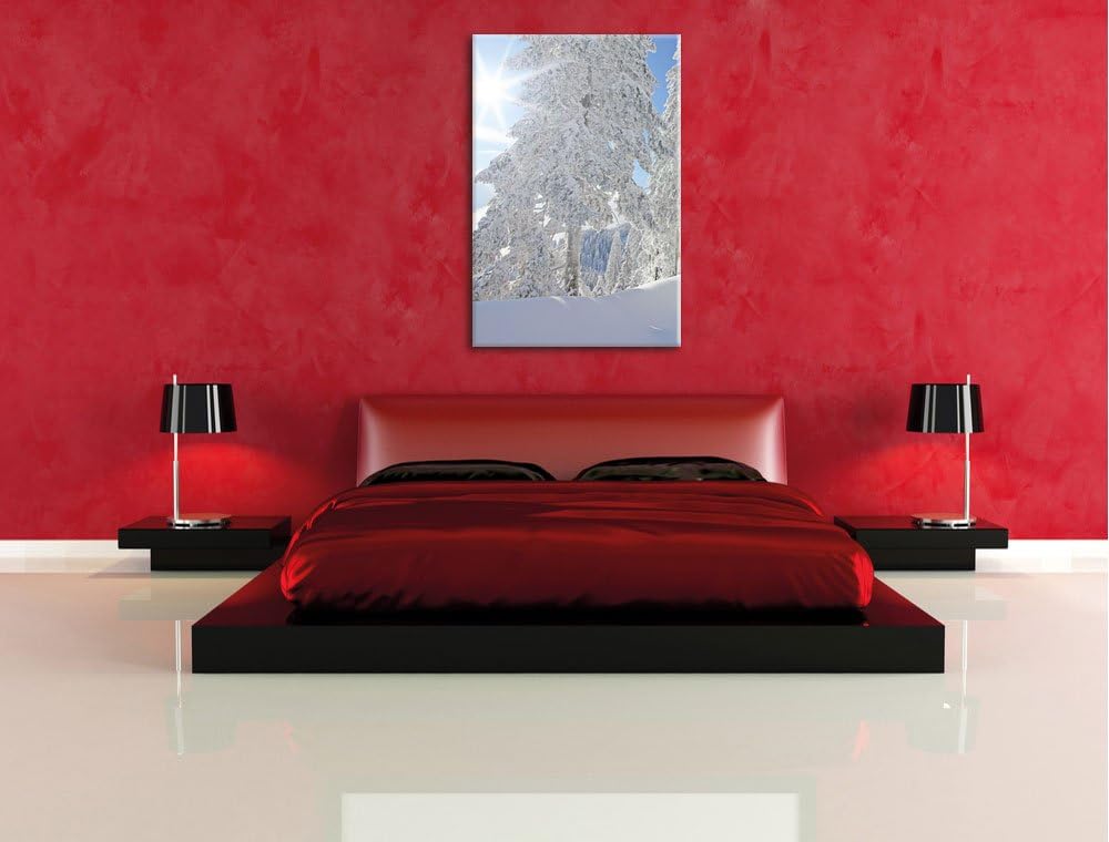 Winterlandschaft Bäume, Format: 100x70 auf Leinwand, XXL riesige Bilder fertig gerahmt mit Keilrahme