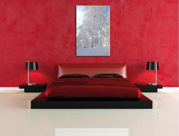 Winterlandschaft Bäume, Format: 100x70 auf Leinwand, XXL riesige Bilder fertig gerahmt mit Keilrahme