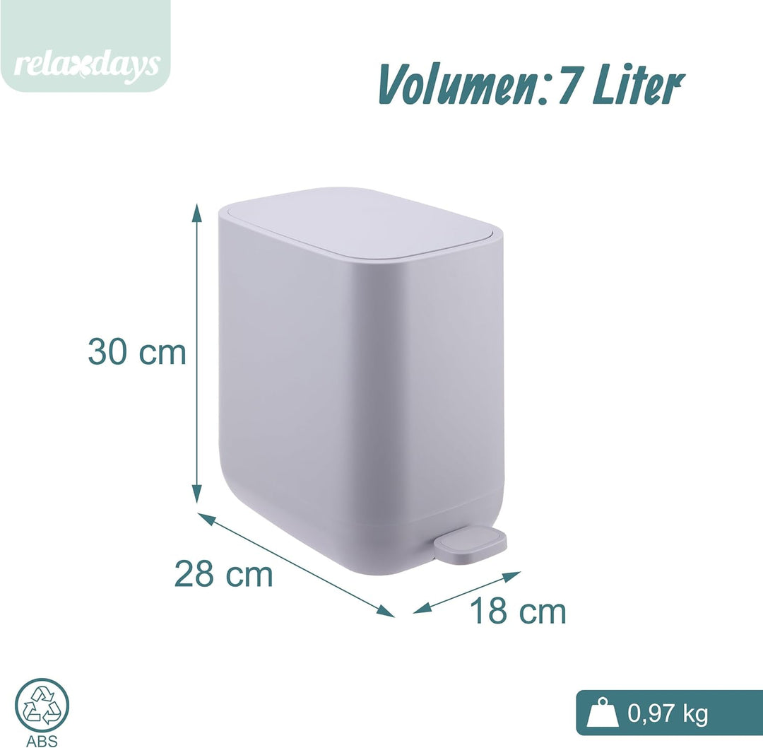 Relaxdays Mülleimer, 7 Liter, Absenkautomatik, entnehmbarer Inneneimer, Matter Kunststoff, Treteimer