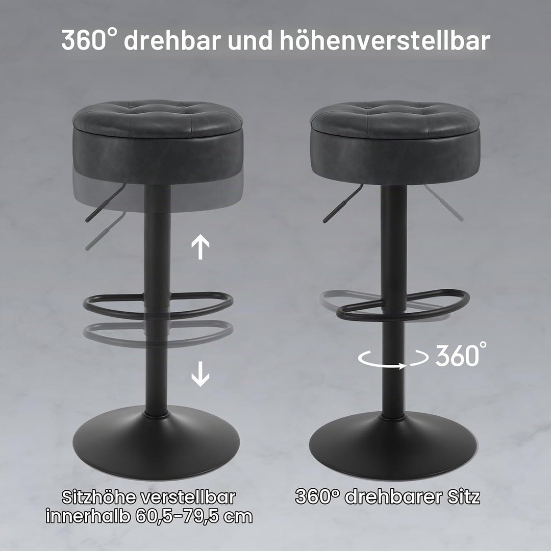 WOLTU Barhocker 2er Set, Sitzhocker mit Stauraum, Hocker höhenverstellbar 360° drehbar, Drehhocker f