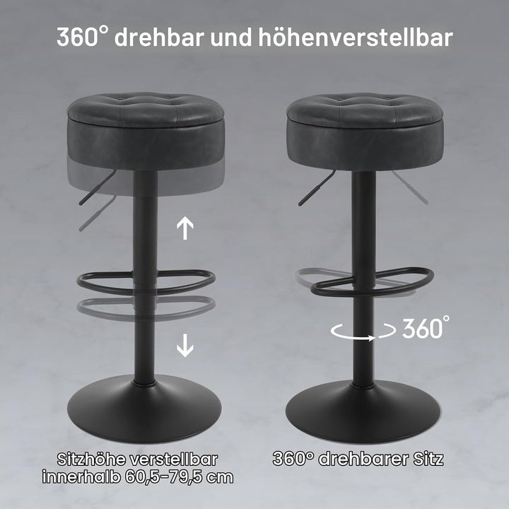 WOLTU Barhocker 2er Set, Sitzhocker mit Stauraum, Hocker höhenverstellbar 360° drehbar, Drehhocker f