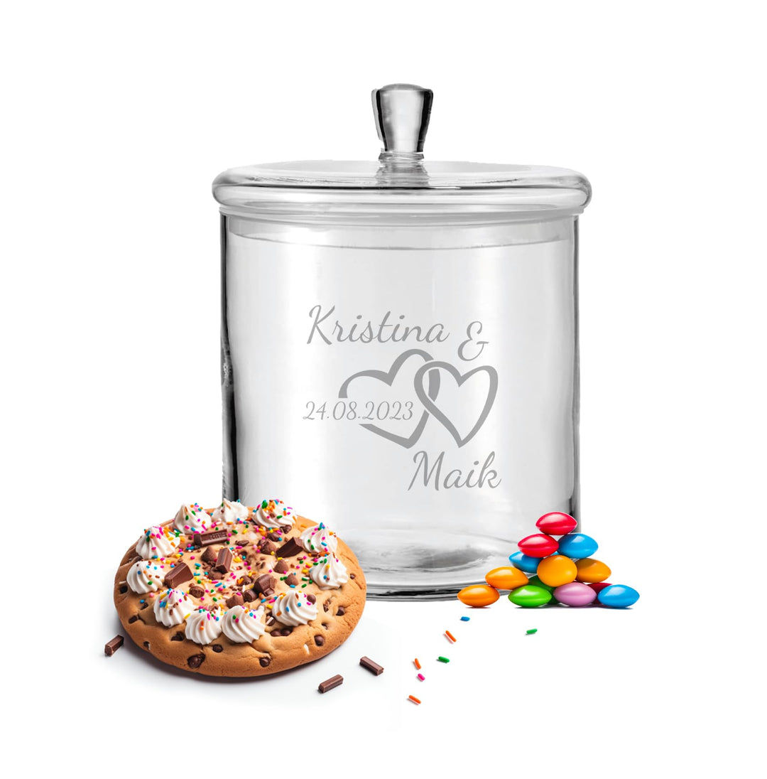 LALALO Leonardo Keksdose mit Gravur als Hochzeit Geschenk, Keksglas/Bonbonglas personalisiert als Ho