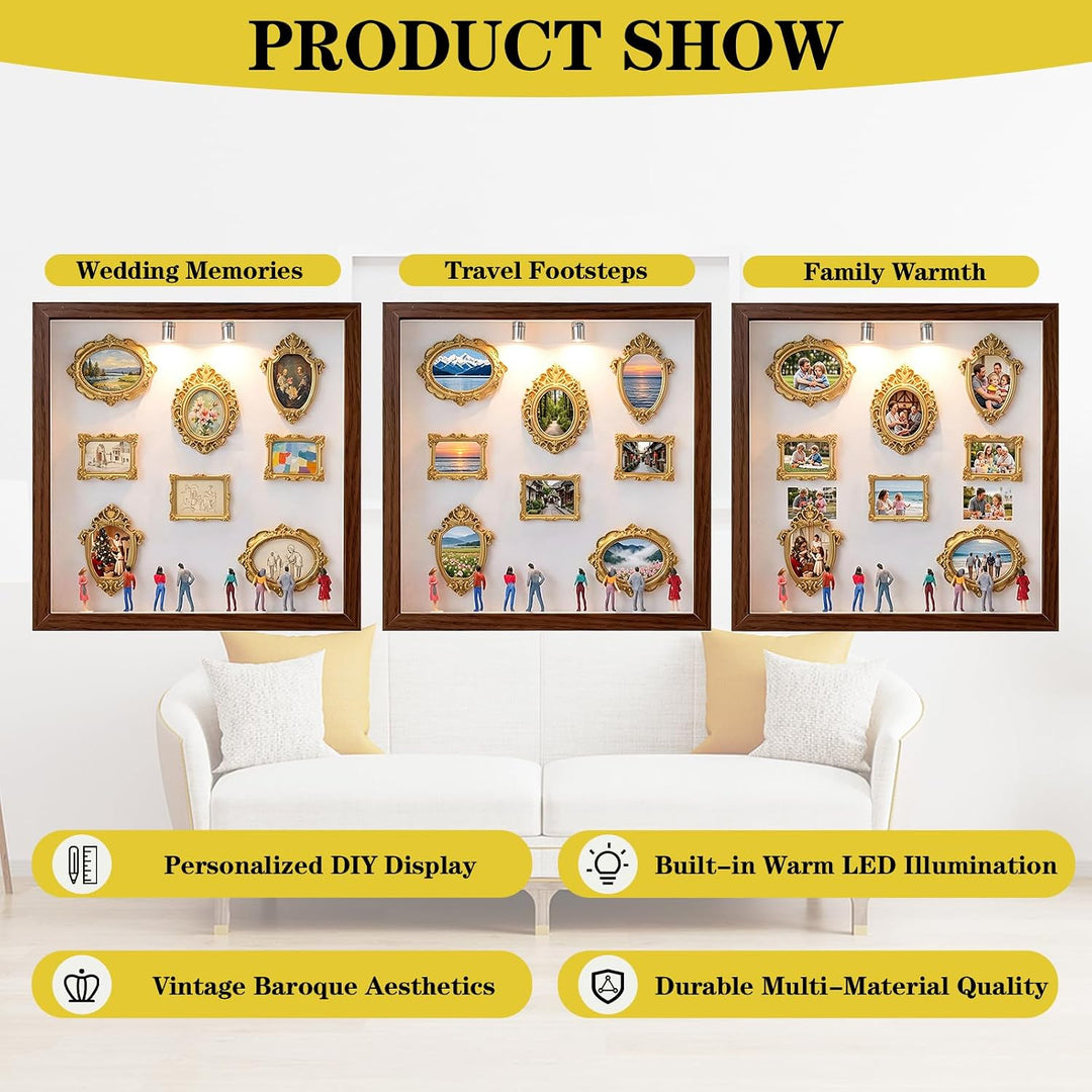 DIY Mini Museum Silhouette Box Kit,8 Frames,8 Figures, 2 Lights,1Klebeband