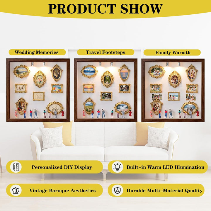 DIY Mini Museum Silhouette Box Kit,8 Frames,8 Figures, 2 Lights,1Klebeband