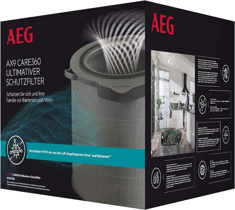 AEG AFDCAR4 Filter CARE360 (Passend für AX91-404DG Luftreiniger, aktiver Virenschutz, beseitigt 99,9