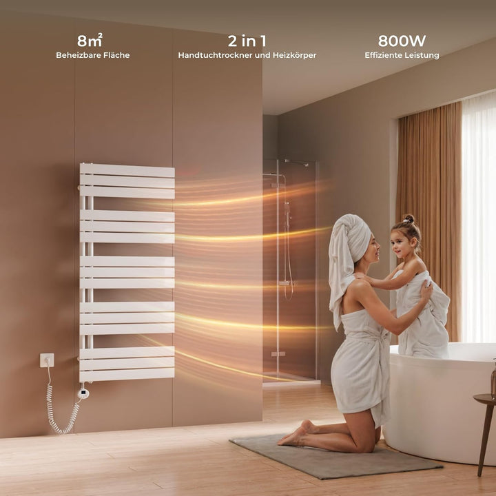 S'AFIELINA Badheizkörper Elektrisch 1320×600mm Weiss, 800W Handtuchheizkörper Elektrisch mit Thermos