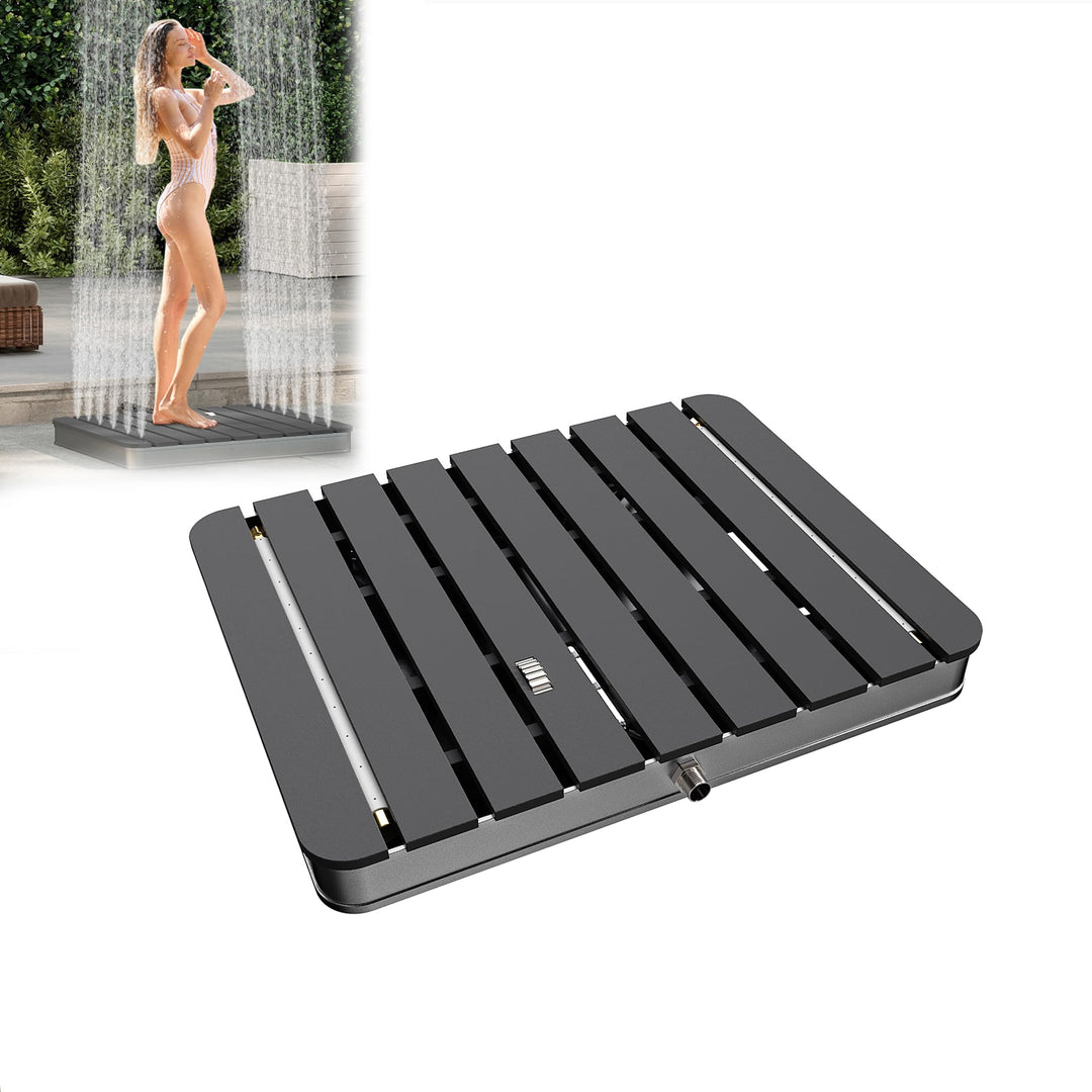 UISEBRT Gartendusche Aussendusche aus WPC und Aluminium - Mobile Bodendusche Solardusche Campingdusc