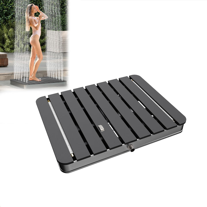 UISEBRT Gartendusche Aussendusche aus WPC und Aluminium - Mobile Bodendusche Solardusche Campingdusc