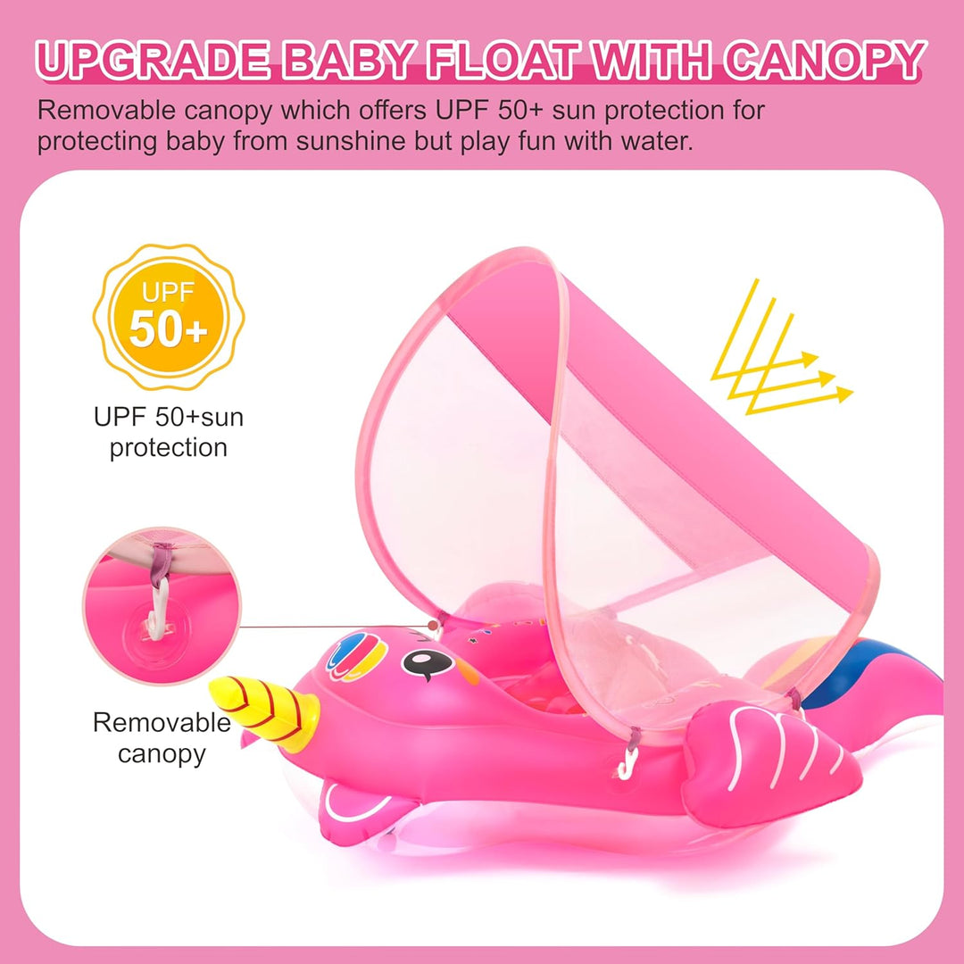 Aufblasbarer Baby-Schwimmer, Baby-Pool-Schwimmer für 6-36 Monate, Baby-Mädchen mit Sonnendach, aufbl