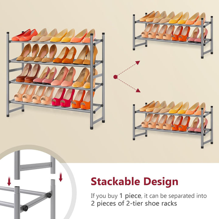 Tajsoon Schuhregal 4 Ebenen, 74–104 cm verstellbar &amp; stapelbar, für Eingang, Kleiderschrank, Garage,
