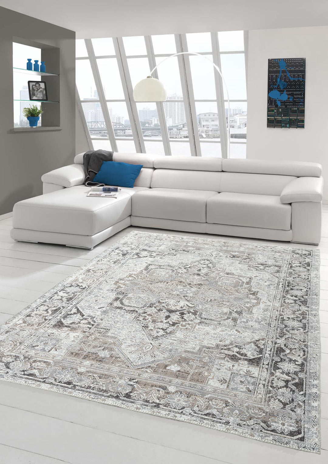 Teppich-Traum Klassischer Teppich mit orientalischen Verzierungen & Ornamenten in Creme grau Grösse