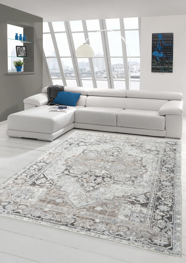 Teppich-Traum Klassischer Teppich mit orientalischen Verzierungen & Ornamenten in Creme grau Grösse