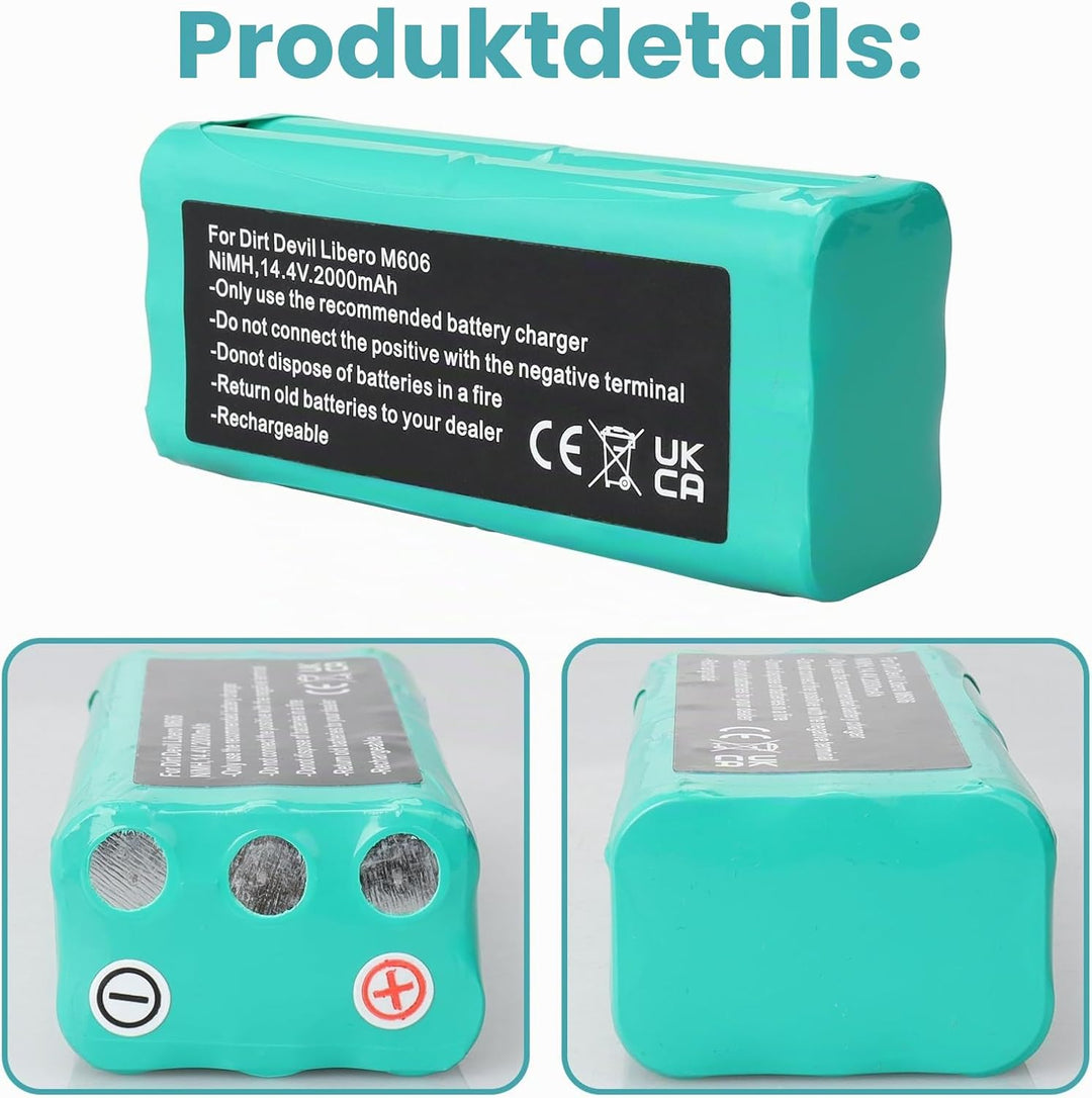 14,4 V 2000 mAh NiMH-Akku kompatibel mit Dirt Devil Libero M606/M610/M613/M607 Spider/M612 Spider, V