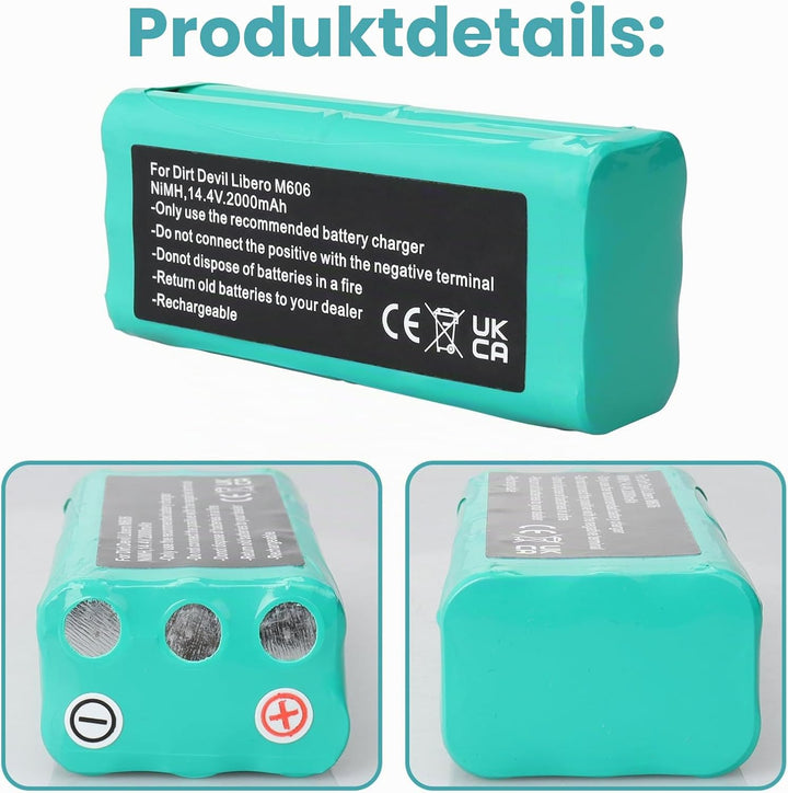 14,4 V 2000 mAh NiMH-Akku kompatibel mit Dirt Devil Libero M606/M610/M613/M607 Spider/M612 Spider, V
