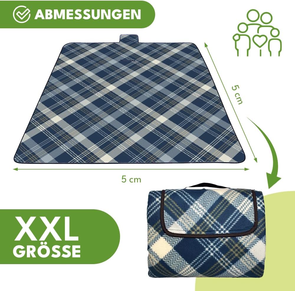 KRUMAD Picknickdecke Wasserdicht, XXL 200x200 cm, Outdoor Decke Gepolstert, Sandfrei, Camping Decke