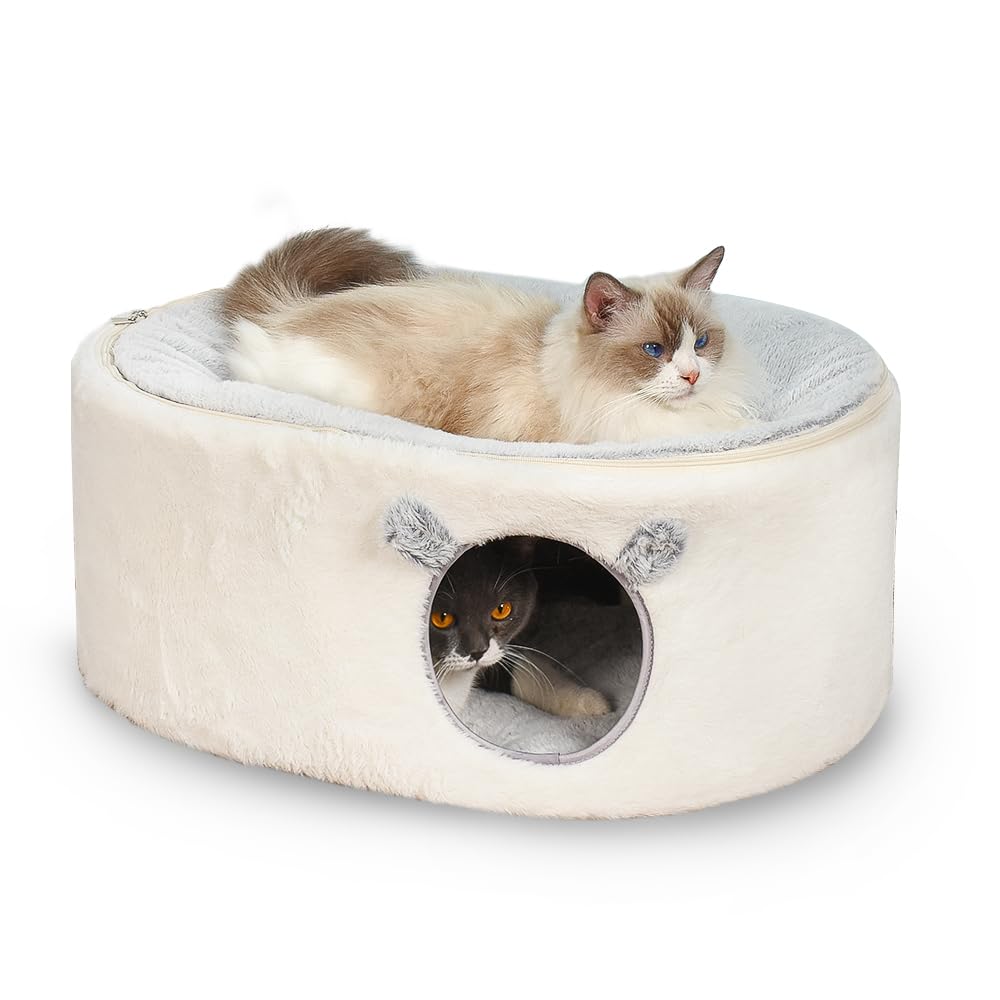 Zoratoo Nicht zusammenklappbares Katzenhaus mit robustem Metallrahmen, Zwei Schichten Katzenbett Kat