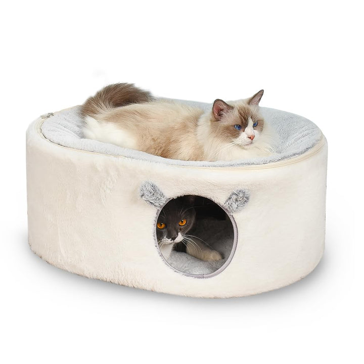 Zoratoo Nicht zusammenklappbares Katzenhaus mit robustem Metallrahmen, Zwei Schichten Katzenbett Kat