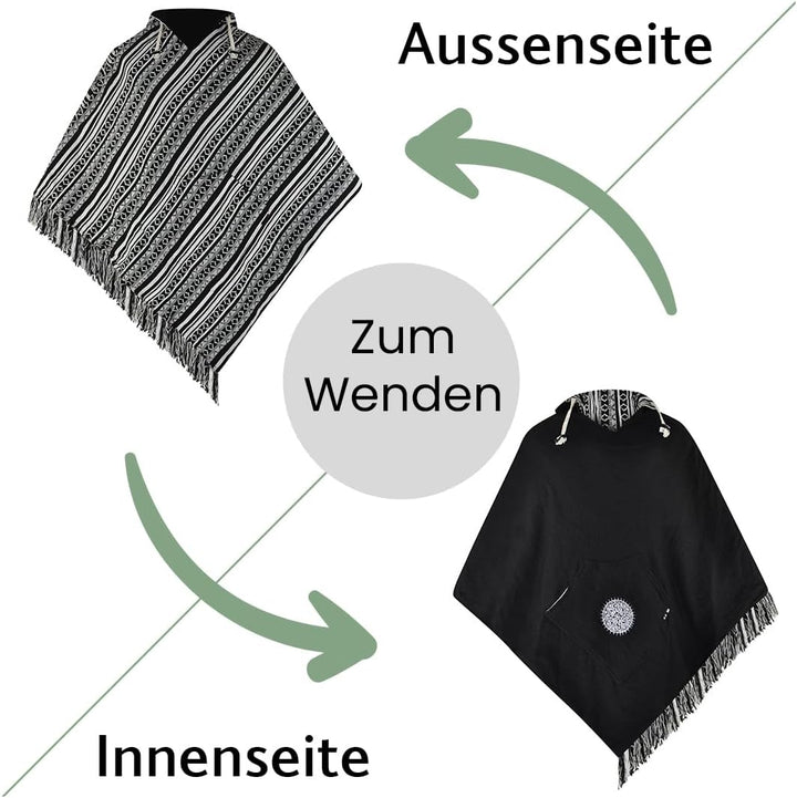 virblatt - Poncho Herren | Baumwolle | Herren Poncho Winter Nepal Jacke | Wendefunktion | Jerga Baja