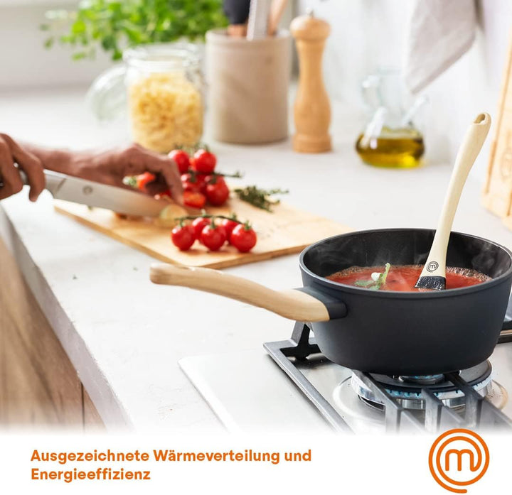 MasterChef Topf Klein mit Glasdeckel, Induktions Töpfe, Pastatopf, Suppentopf, Schwarz Aluminium-Koc