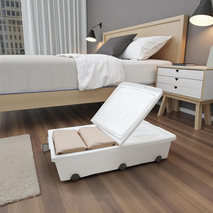 Spetebo Unterbettkommode mit Rollen - 80 x 60 x 17 cm / 60 Liter - Farbe: weiss - Aufbewahrungsbox B