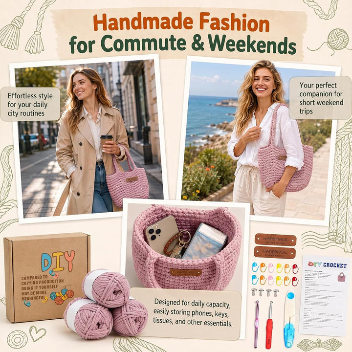 MIUUIPI Häkelset Für Anfänger - Strandtasche Damen, Häkel Set für Anfänger Erwachsene, Häkelnadel, D