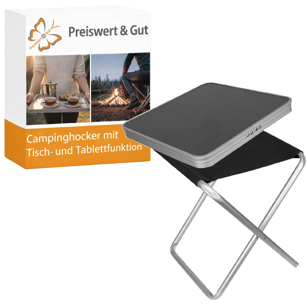 Preiswert&Gut Klappstuhl Sitzhöhe 45cm aus Aluminium bis 100kg mit Tischplatte MDF 40x40cm, 20kg bel