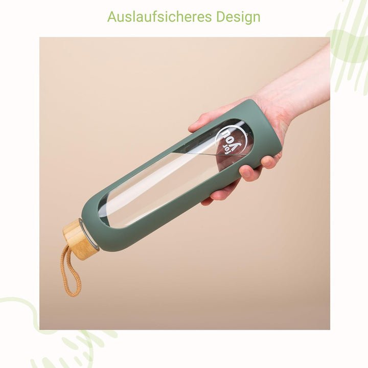 for you Nachhaltige Trinkflasche - 1000ml aus Glas mit Silikonhülle &amp; spülmaschinenfest - 1Liter Aus