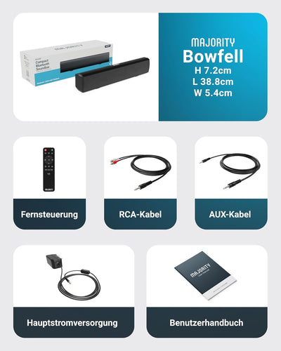 MAJORITY Bowfell | Bluetooth Soundbar für TV Geräte | 50W 2.0 Stereo Lautsprecher für Fernseher oder