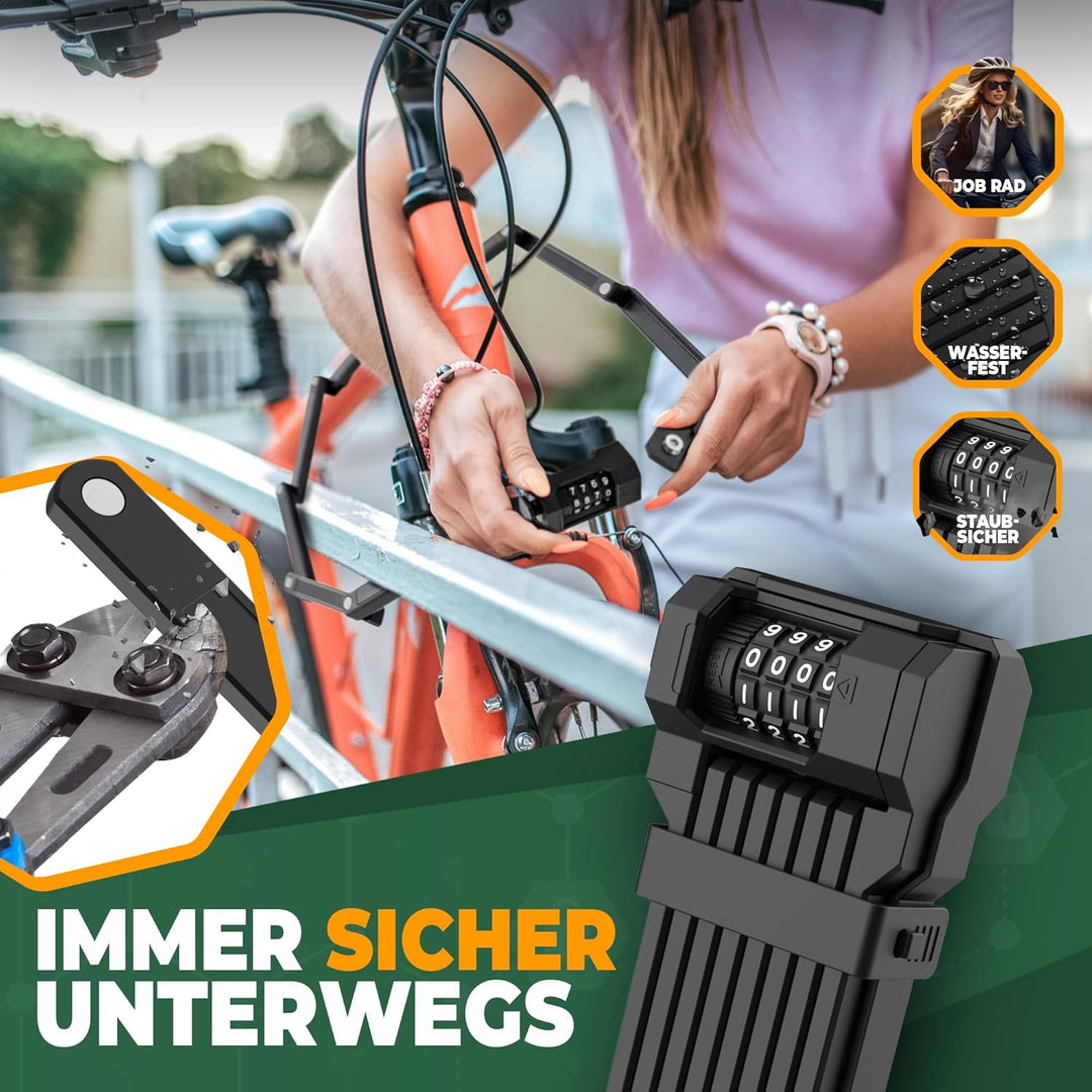 MIVELO Fahrradschloss Faltschloss hohe Sicherheit 120cm lang I Fahrrad Schloss Zahlenschloss inkl. H