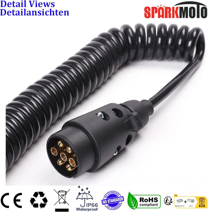 2.6M Anhänger Verlängerungskabel 7 polig mit 2 Anhänger Stecker,Spiralkabel Anhängerkabel Arbeitslän