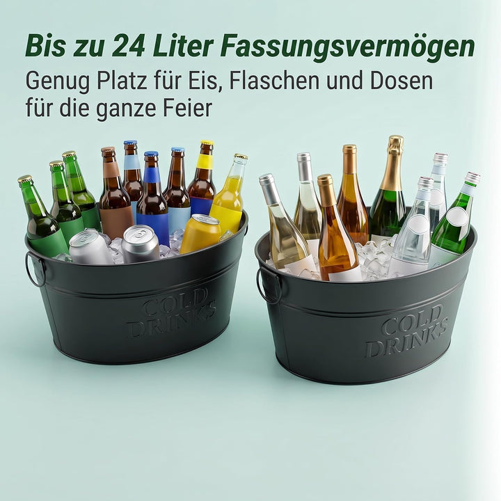 Relaxdays Sektkühler, 2er Set, Metall, 24 l, Flaschenkühler für Sekt, Champagner, Wein, Griffe, XXL