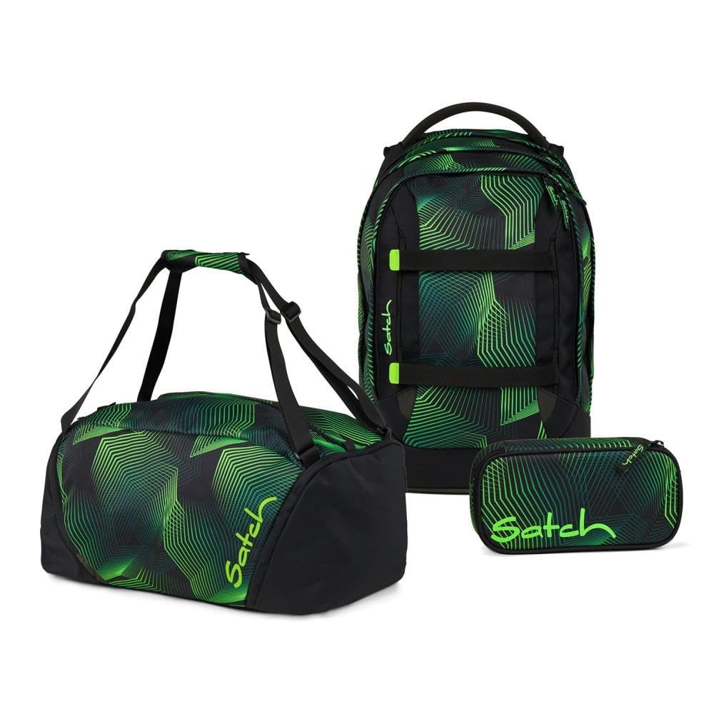 Satch Pack Schulrucksack Set 3tlg. inkl. Schlamperbox und Sporttasche (Seismic Green), Seismic Green