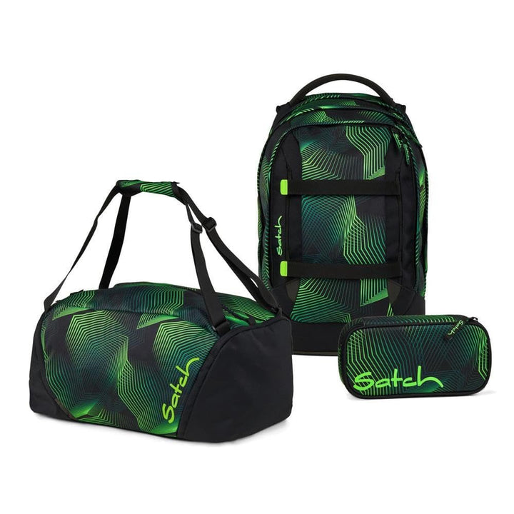 Satch Pack Schulrucksack Set 3tlg. inkl. Schlamperbox und Sporttasche (Seismic Green), Seismic Green
