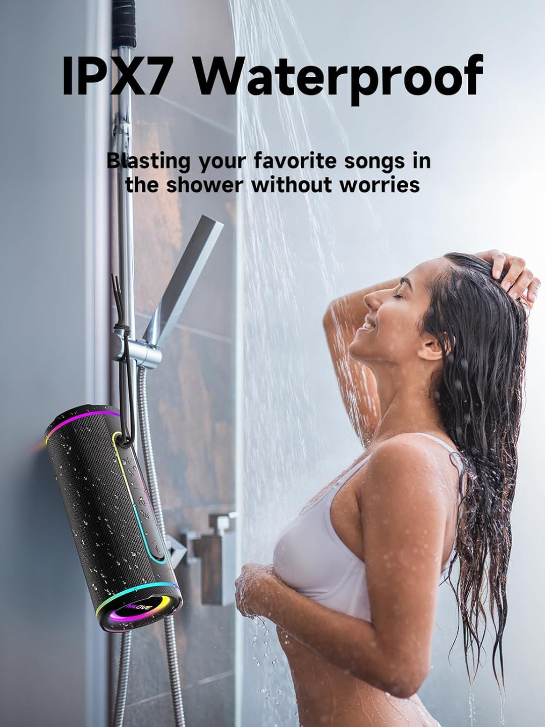 MLOVE E80 Tragbarer Bluetooth-Lautsprecher, 30W, Bluetooth 5.4, IPX7 Wasserdicht, mit Beleuchtung, B