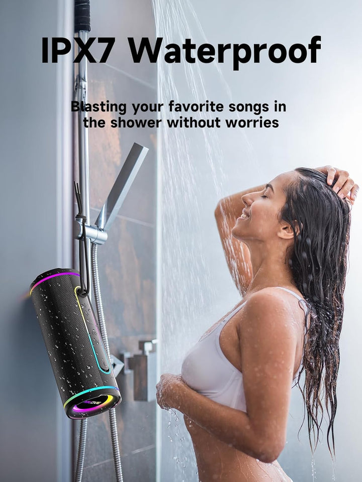 MLOVE E80 Tragbarer Bluetooth-Lautsprecher, 30W, Bluetooth 5.4, IPX7 Wasserdicht, mit Beleuchtung, B
