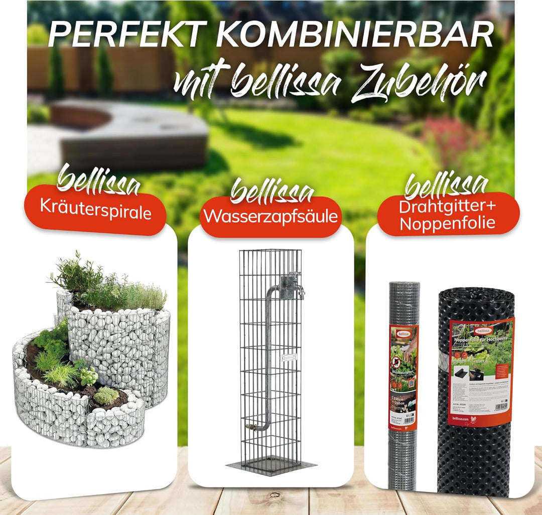 bellissa ‎‎95577 – Hochteich – 490 l Füllvolumen – Garten DIY-Kit mit Gabionen, Folie und Trenn-Vlie