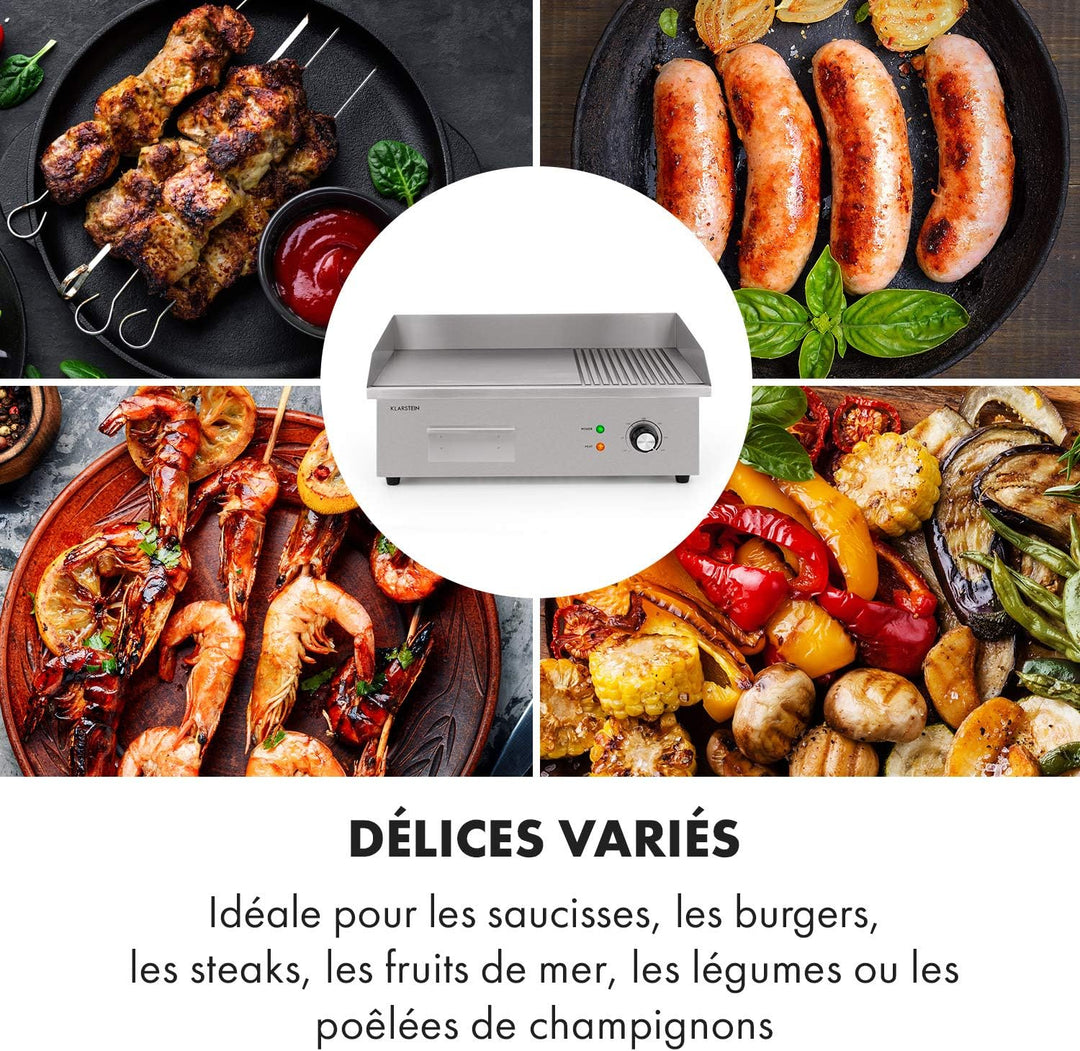 Klarstein Elektrogrill, Grillplatte, Elektrische Grillplatte, Tischgrill, Elektrogrill aus Edelstahl