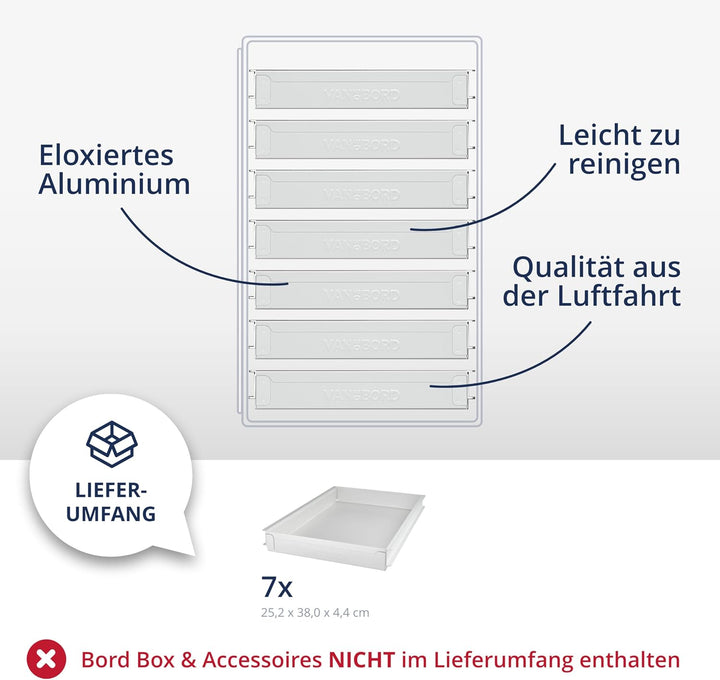 Ausstattungspaket für Bord Boxen, 7 Einschübe, KSSU-Norm Aluminium KSSU, Aluminium KSSU