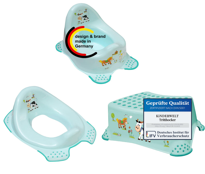 KiNDERWELT 3er Set Premium Toilettensitz, Hocker & stabiles Töpfchen für Babys und Kinder - Funny Fa